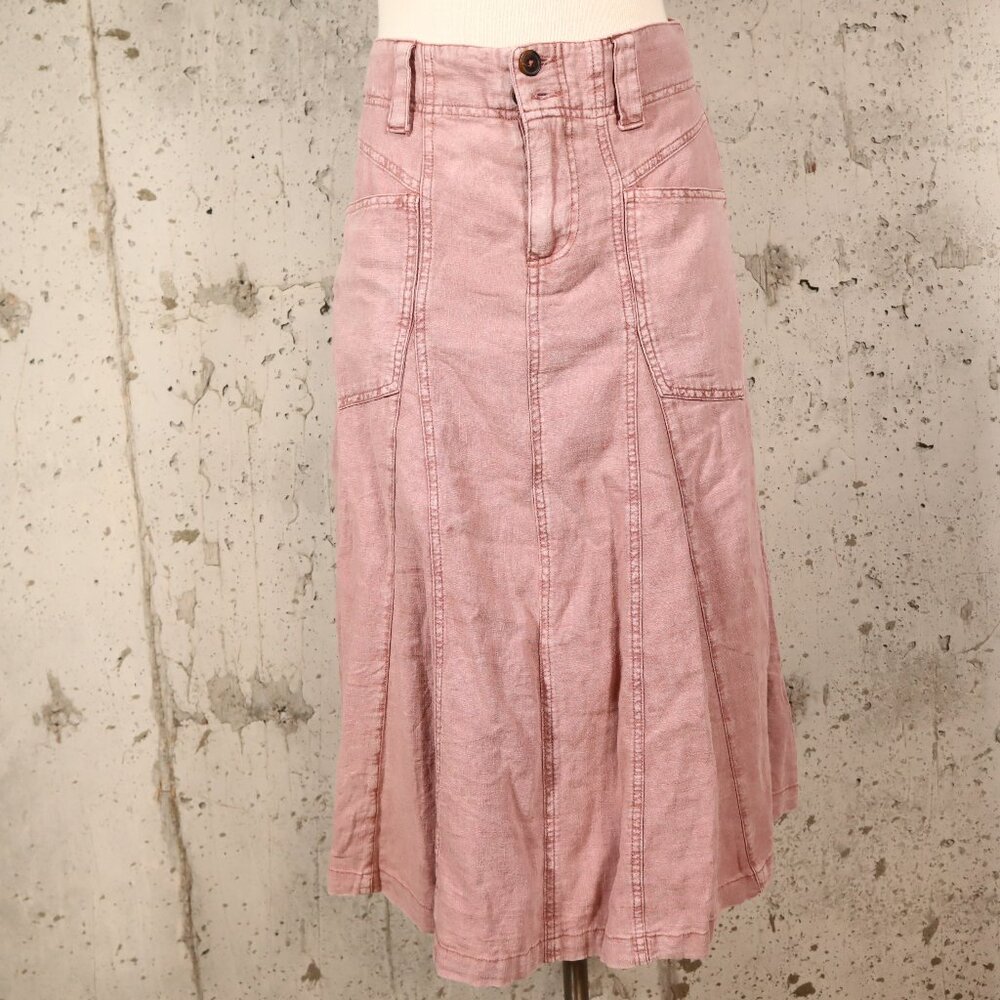 Free People Midi Skirt Womens Size 2 Linen Blend Mauve Pockets